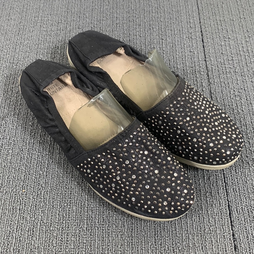 White Mountain Wedge Loafers Womens Size 7.5 M Black Shimmer Rhinestone Lewis